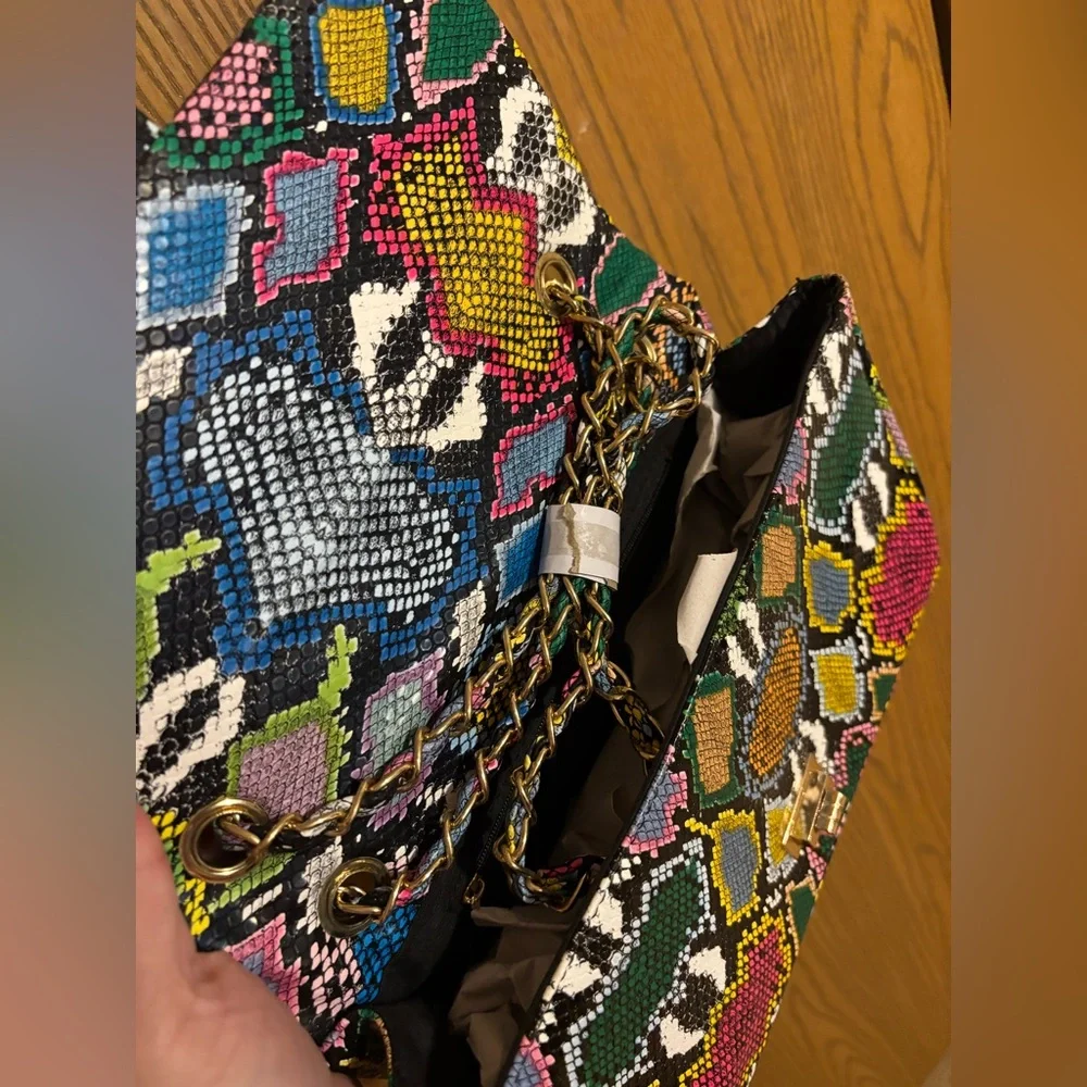 Multicolor Snake Print Women's Purse Bag - Picture 7 of 10